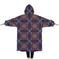 thumbnail image 2 of Oversized Wearable Blanket Hoodie,Purple Circular Floral Pattern Sherpa Blanket Hoodie with Super Pockets,Super Warm Fuzzy Pullover for Women & Men, 2 of 6