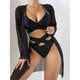 thumbnail image 3 of Conjunto de bikini de 3 piezas para mujer Conjunto de traje de baño de bikini dividido de cintura alta con cubierta de malla erógena de moda Negro S, 3 of 8