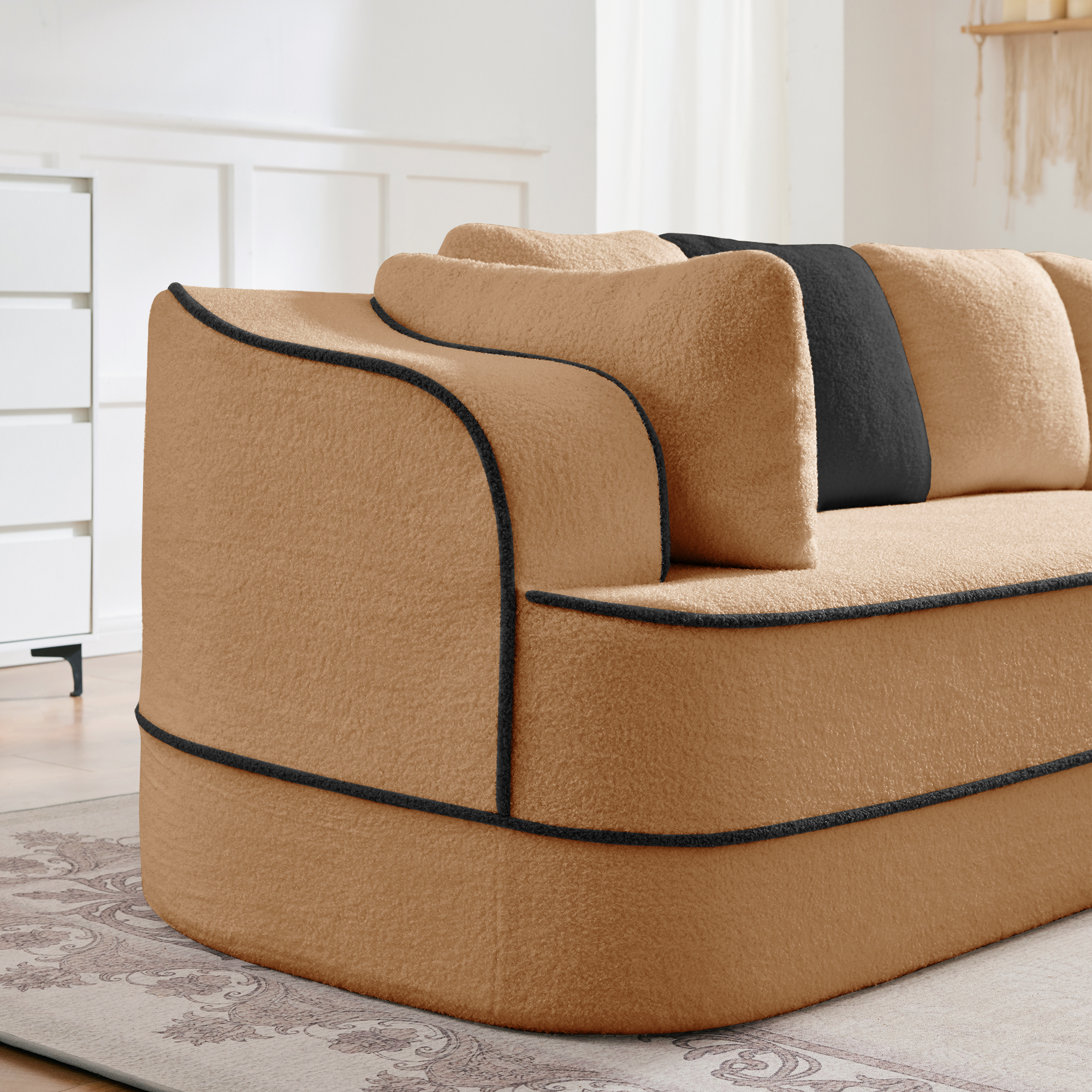 Aukfa 77" Double Chaise Sleeper Sofa, 2-Piece Modular Sectional, Teddy Velvet, Camel