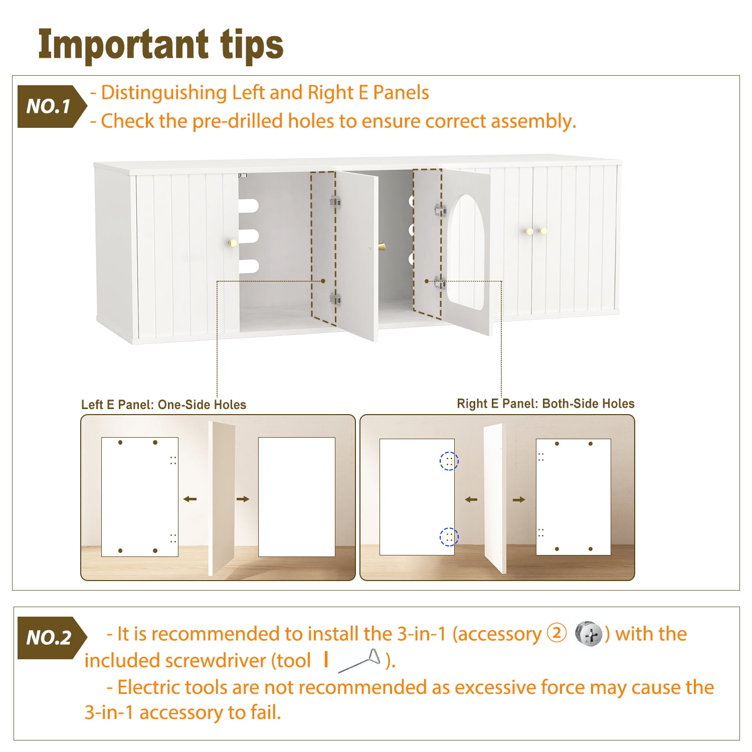 Cat Litter Box Enclosure for 2 Cats, Litter Box Furniture with Double Room, Central Entry, and Dual Use as TV Stand for Living Room, White (Grounded Version)