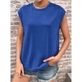 thumbnail image 4 of Inadays Womens Summer Tops 2023 Crew Neck T Shirts Cap Sleeve Blouses Summer Solid Color Basic Tops Casual Loose Fitting Tee, Blue, S, 4 of 8
