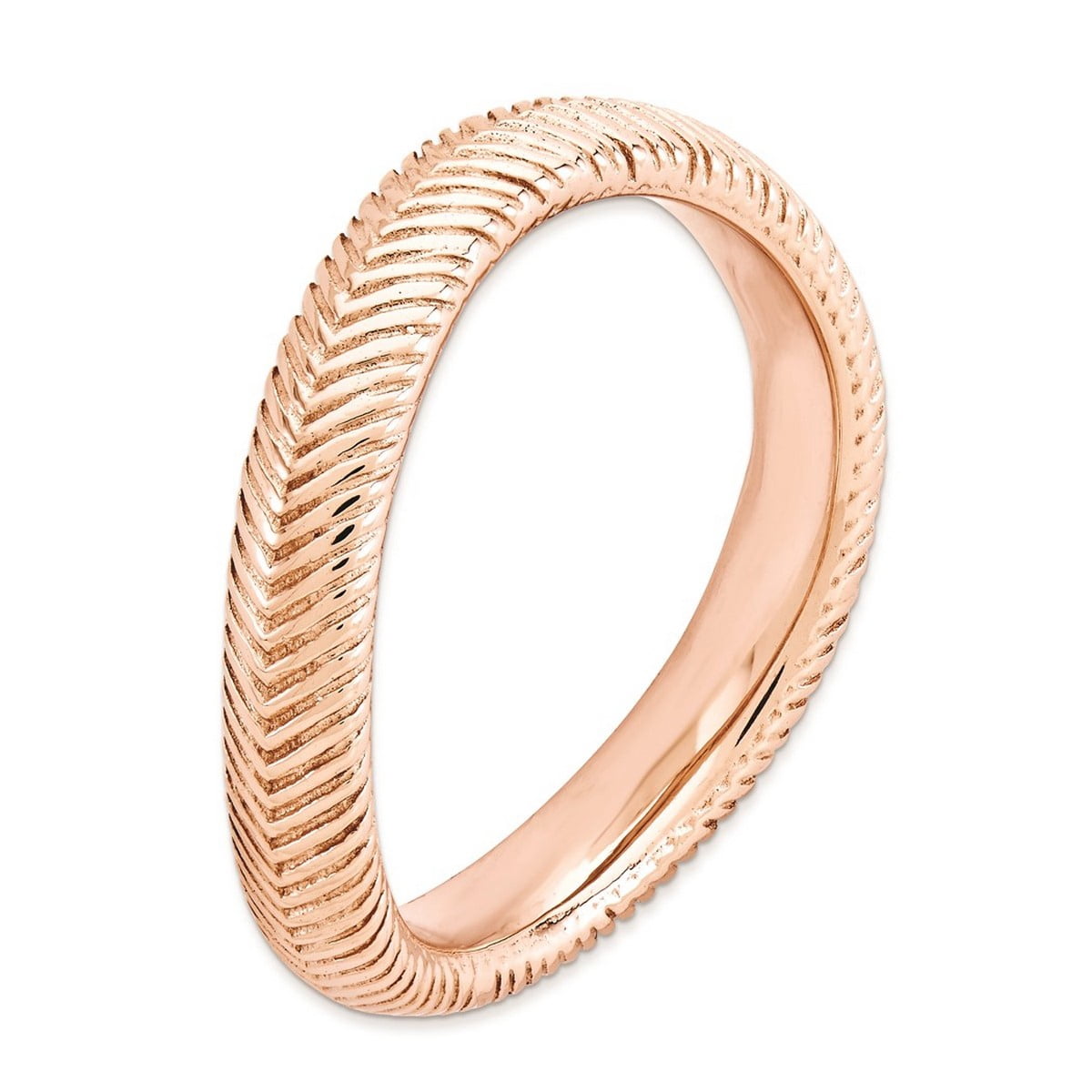 3.25mm 925 Sterling Silver Textured Patterned Stackable Polished Pink Plate Wave Ring Size 10 Stackable Ring for Women