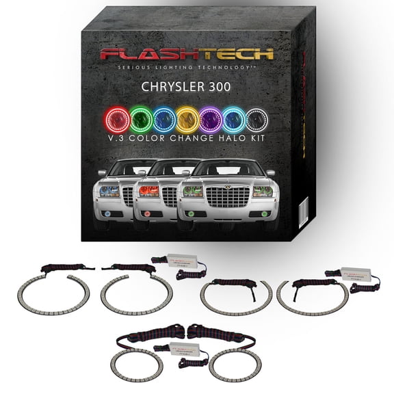 Flashtech RGB Color Changing LED Halo kit for 05-10 Chrysler 300 Headlight & Fog Lights