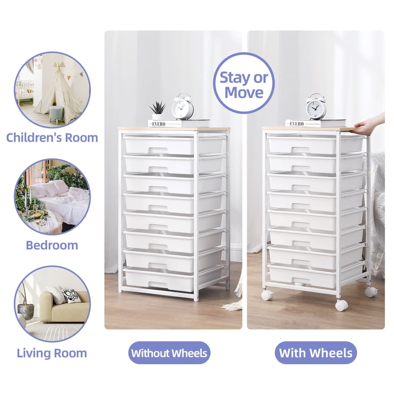 KINGTIDY 8-Drawer Rolling Storage Cart with Wooden Top photo 2