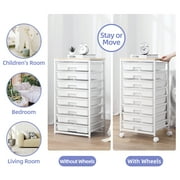 KK KINGRACK Storage Rolling Drawer Cart, Drawer Organizer with 8 Drawers and Wooden Tabletop, Metal & Plastic, White
