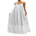 thumbnail image 1 of Robe Longue d'Été Décontractée et Fluide pour Femmes avec Poche, Bretelles Spaghetti, Encolure Dégagée, Ample, pour la Plage, 1 of 9