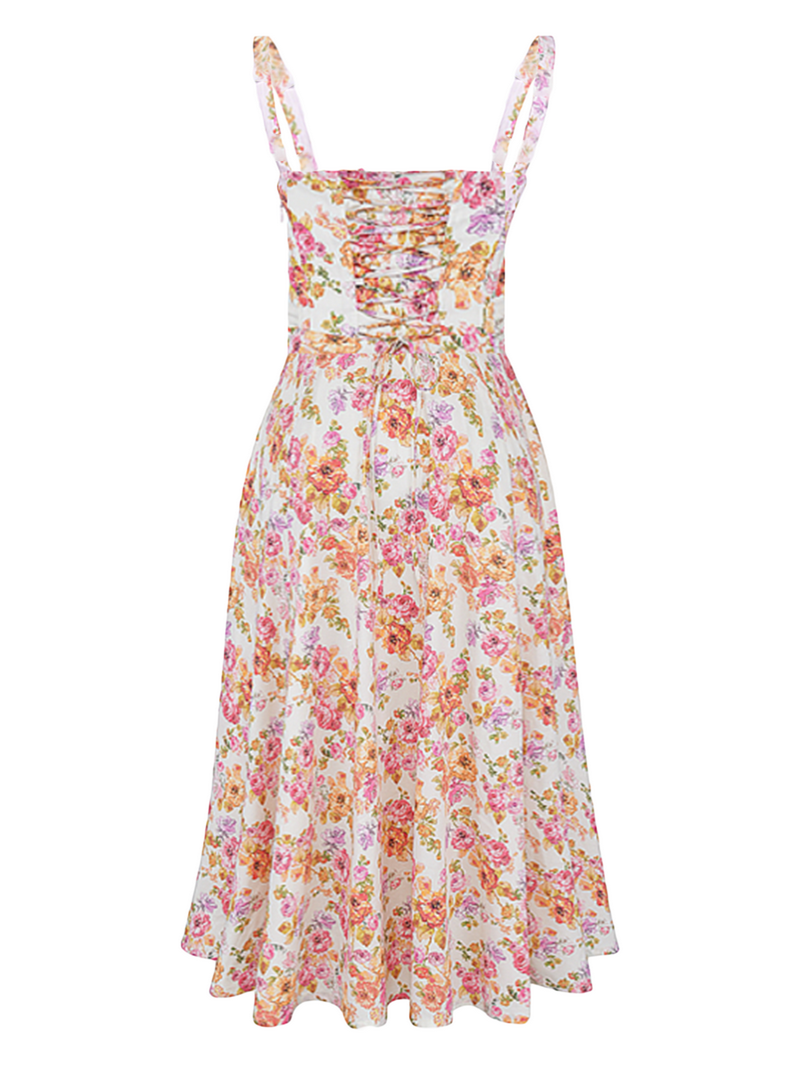 Wassery Women Boho Corset Maxi Dress Square Neck Low Cut