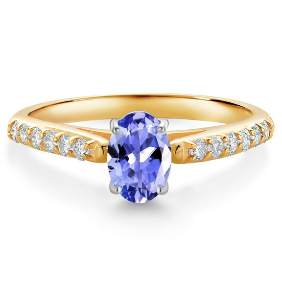 Gem Stone King 10K Two Tone Gold Blue Tanzanite and White Lab Grown Diamond Engagement Ring for Women (0.93 Cttw, Gemstone December Birthstone, Oval 7X5MM, Size 9)