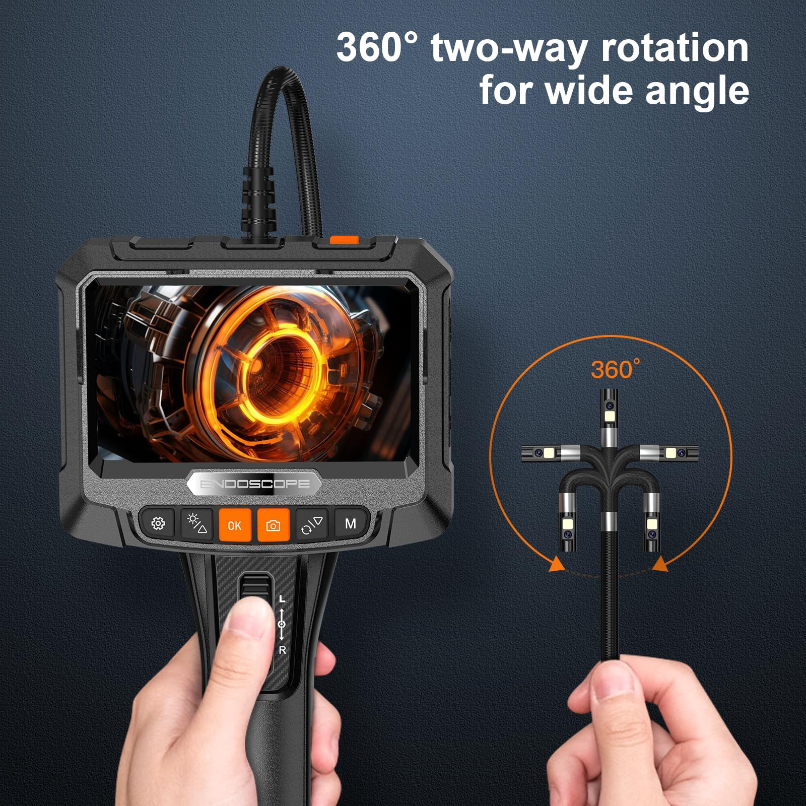Dual Lens Two-Way Articulating Borescope Endoscope Camera with Lights, 1080 HD Endoscop Camera, IP67 Waterproof Sewer Camera for Automotive/Aircraft/Pipeline/House, Gadgets for Men (5.0ft)