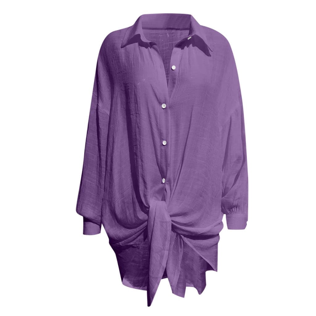 Linen Shirts for Women Summer Long Sleeve Button Down Blouses Lightweight Gauze Loose Casual Fashion Clothes