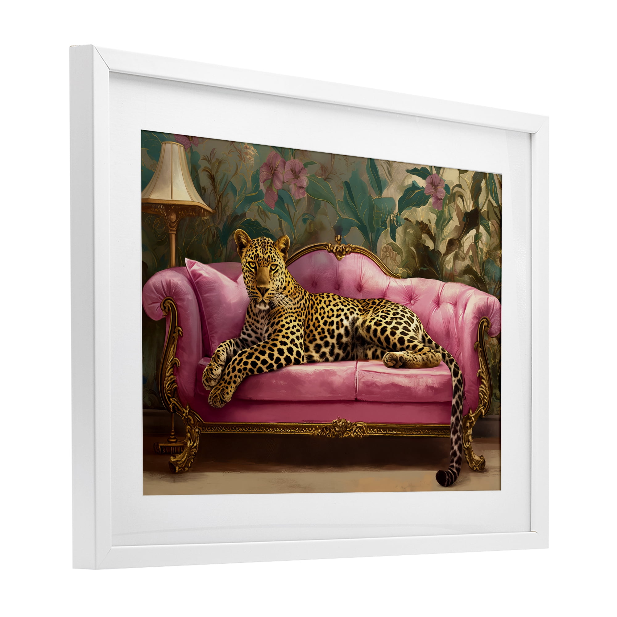 Stupell Industries Exotic Lounging Leopard White Framed Print Under Glass, design by Tina LeCour