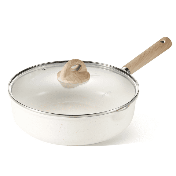 Carote 11" Nonstick Saute Pan With Lid Cover Non-Stick Deep Frypan With Induction, Bon Appetit, White Granite, 5QT