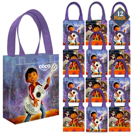 Coco Party Favor Bags Set – 12 Pack 8" Disney Goodie Bags for Kids Bulk Reusable Mini Totes | Disney Coco Birthday Party Supplies