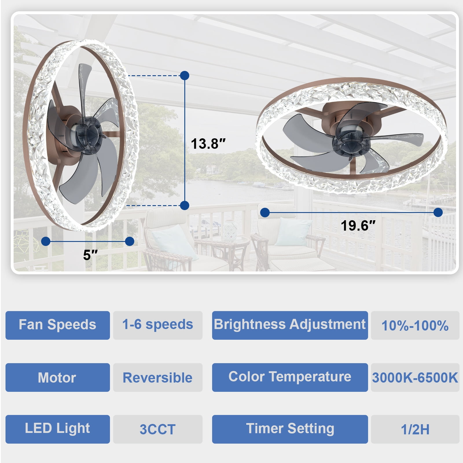 Depuley 20-Inch Low Profile Ceiling Fan with Light - Ultra-Quiet <30dB, App & Remote Control, Dimmable 3 CCT LED, Flush Mount for Bedroom，in Brown