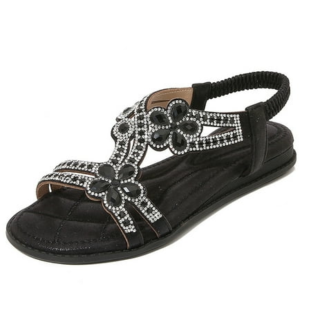 

Women s Sandals Comfortable Elastic Strap Rhinestone Open Toe Slipper Casual Walking Sandals