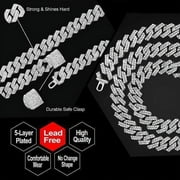 Silver Plated Bling Miami Cuban Link Chain for Men Women Iced Out Miami Cuban Necklace Diamond Chain for Men 14mm Colorful Hip Hop Jewelry