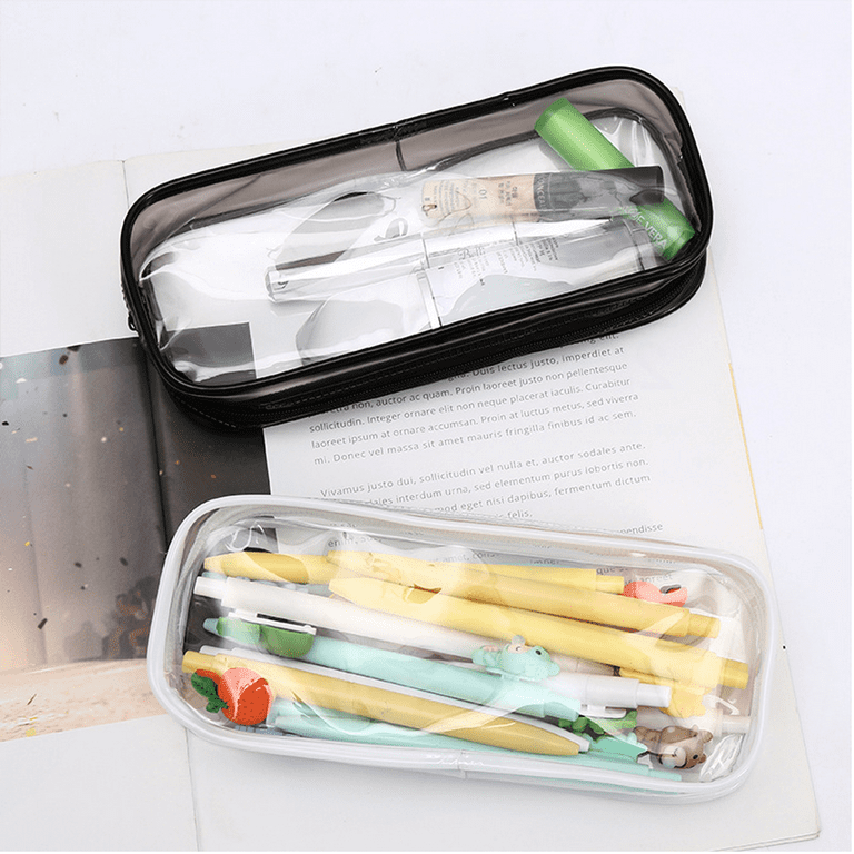 Clear Pencil Case, PVC Pencil Bag Makeup Pouch, Big Capacity Travel  Toiletry Bag with Zipper for Office Stationery and Travel Storage - White