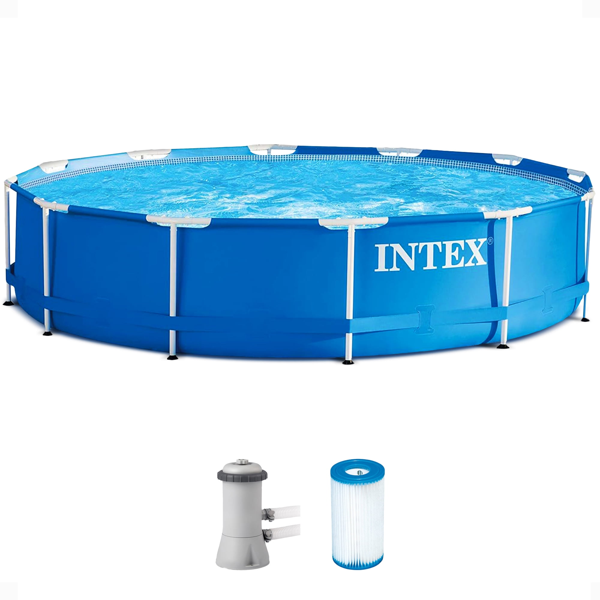 Open Box Intex 12 x 30 Metal Frame Set Swimming Pool w/ Filter Pump (2 Pack)