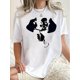 thumbnail image 1 of Camiseta estampada elegante para mujer - Cuello redondo informal, manga corta, algodón elástico, lavable a máquina - Perfecta para verano y ropa informal, top deportivo de ocio, 1 of 6