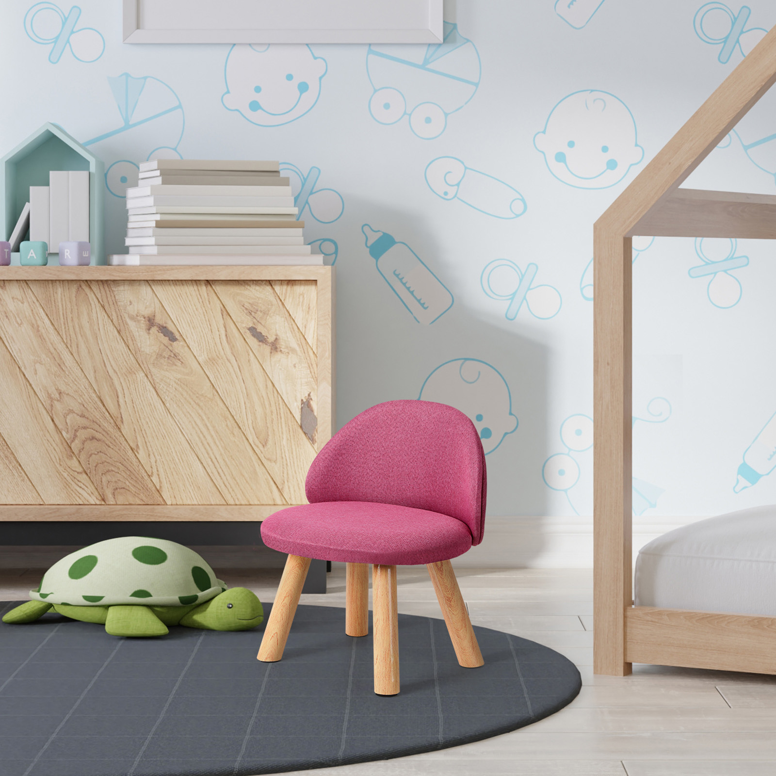Oumilen Upholstered Kids Indoor Accent Chair with Wooden Legs, Pink Linen