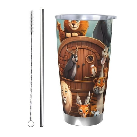 

Lukts Animal Filled Noahs Ark for 20OZ Car Cup Stainless Steel Direct Drinking Straw Thermos Cup Suitable for Office Travel and Car-Straw Two-piece Set