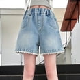 thumbnail image 7 of Afuyipoi Jean Shorts for Girls,Breathable Elastic Waist Lace Trim Summer Denim Shorts Blue 4-5, 7 of 7
