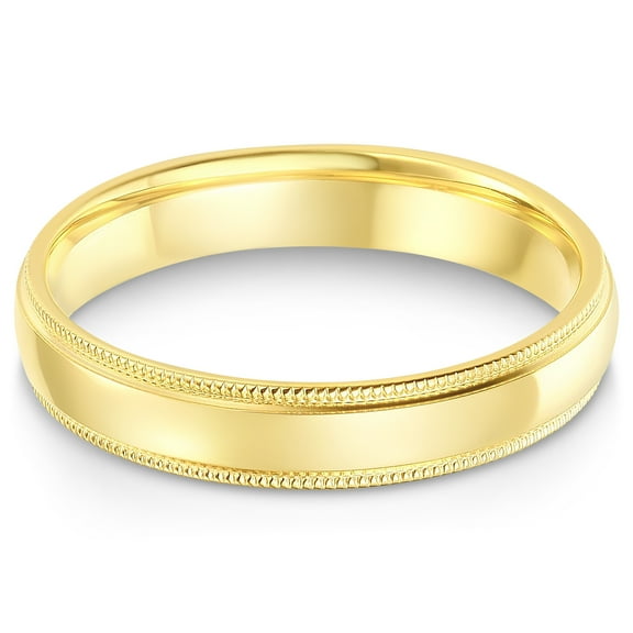 Ioka - 14k Solid Yellow OR White Gold 4mm Comfort Fit Milgrain Traditional Wedding Band Ring