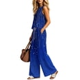thumbnail image 6 of Cagogo Women's 2 Piece Sleeveless Tank Top Long Pants Set Casual Summer Outfits Loose Round Neck Tops Comfy Pants Matching Lounge Sets Boho Vacation Travel Clothes, Navy S, 6 of 6
