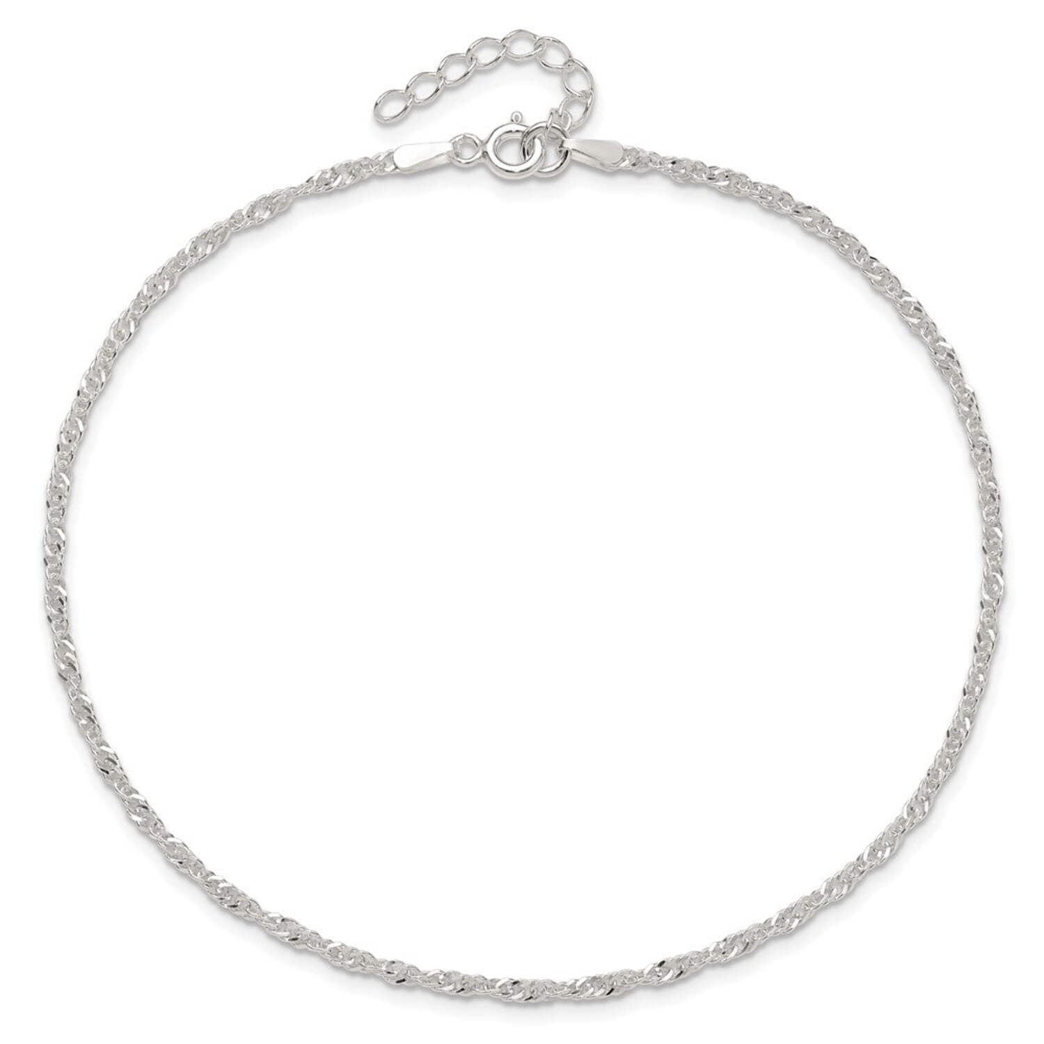The Black Bow Sterling Silver 2mm Twisted Singapore Chain Anklet, 9-10 Inch