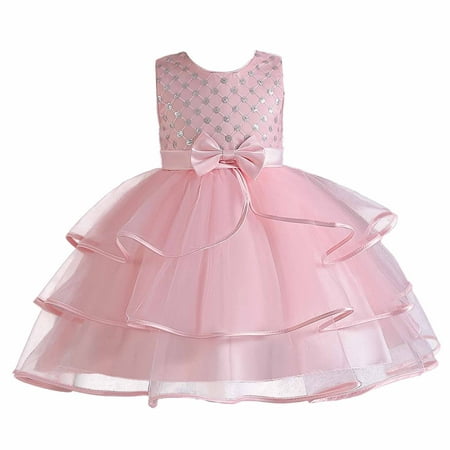 

TUOBARR Summer Savings Clearance! Ball Gown Dresses for Girls Children Girls Sleeveless Embroidery Lace Mesh Layered Gauze Princess Dress Pink 120