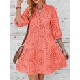 thumbnail image 4 of utcoco Women's 2026 Eyelet Lace Midi Dress V Neck Puff 3/4 Sleeve Button Tiered Sexy A Line Sun Dress, 4 of 6