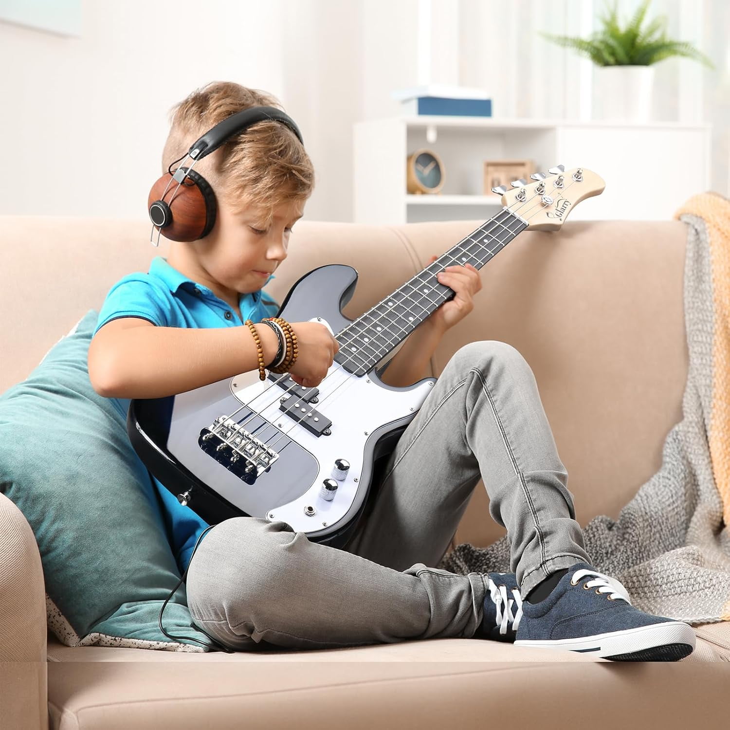 GLARRY 36in Electric Bass Guitar, 4 String Beginner Starter Kit with Accessories including Cable, Strap, Bag for Kids and Adults (Red)