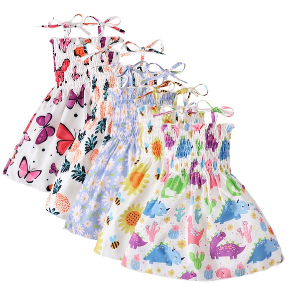 QUDDERR Kids Girls Halter Dress Casual Floral Print Dress Spaghetti Strap Dress A-line Dress for Toddler/Big Kid Girls Clothing 1-5T Clothes