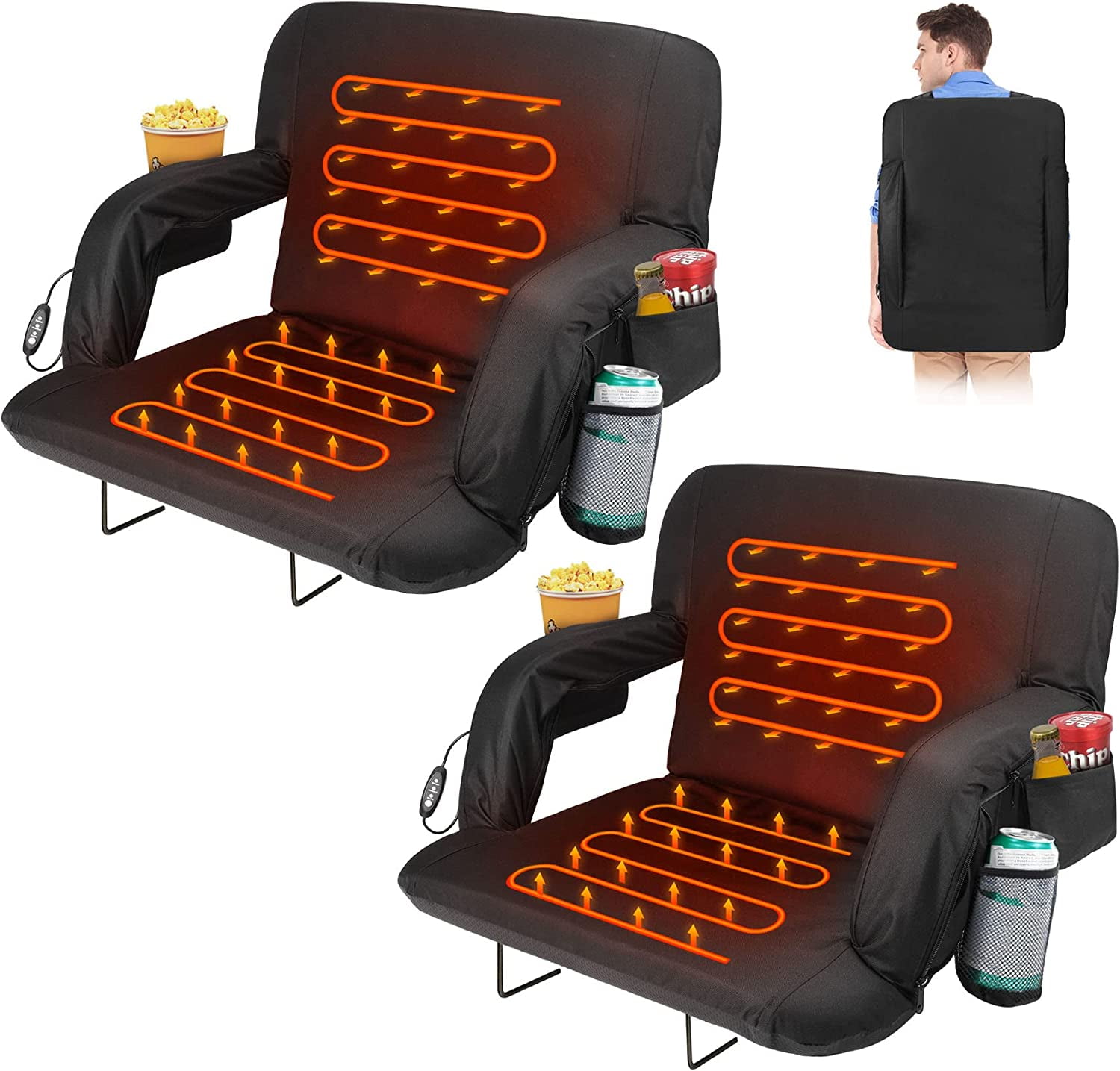 Cozybox 2-Pack of Stadium Seat for Bleachers with Padded Cushion Foldable Stadium Chairs with Strap and Cup Holder, Adult Unisex, Size: 2-Chairs