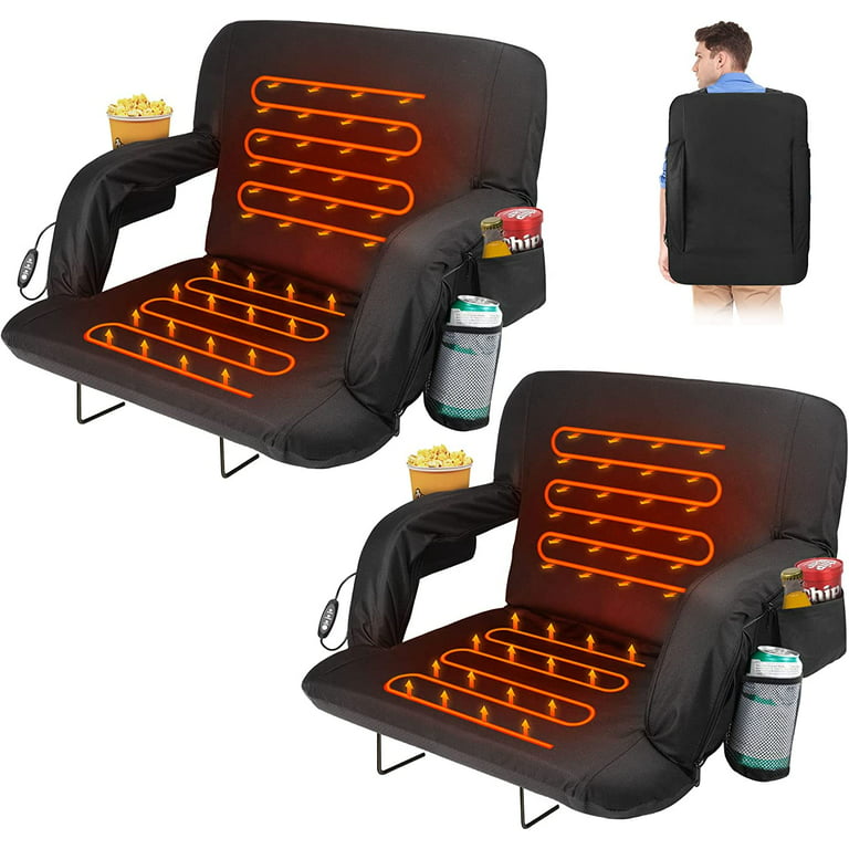 20 Double Heated Stadium Seats for Bleachers with Back Support 20 Wide  Cushion, Extra Portable Bleacher Seat Foldable Stadium Chair, USB 3 Levels  of Heat, 5 Pockets for Outdoor Camping Games Sports 