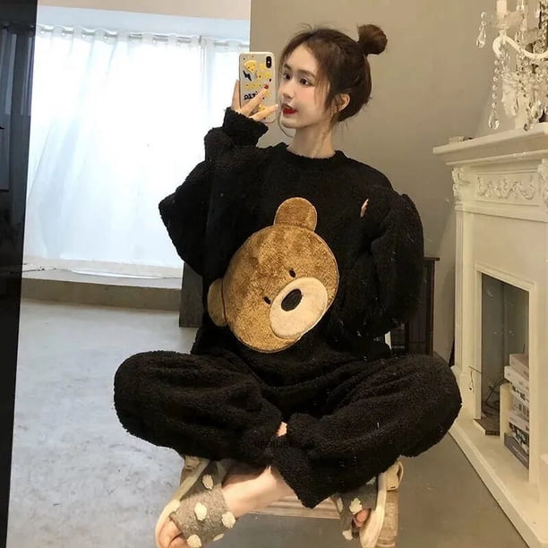 Conjuntos de ropa de dormir de manga larga para mujer, ropa de dormir cálida, Calzoncillos largos, ropa de abrigo suelta suave, trajes de lana de Coral para el hogar, talla grande 6XL, Otoño e Inviern