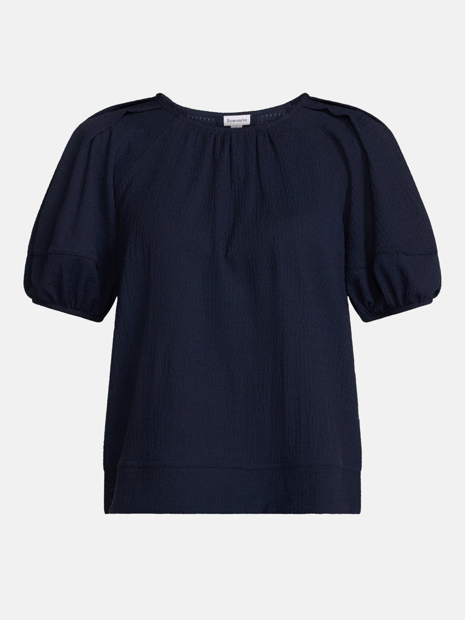 Scenario Women's Textured Top with Short Puff Sleeves, Sizes XS-XXXL