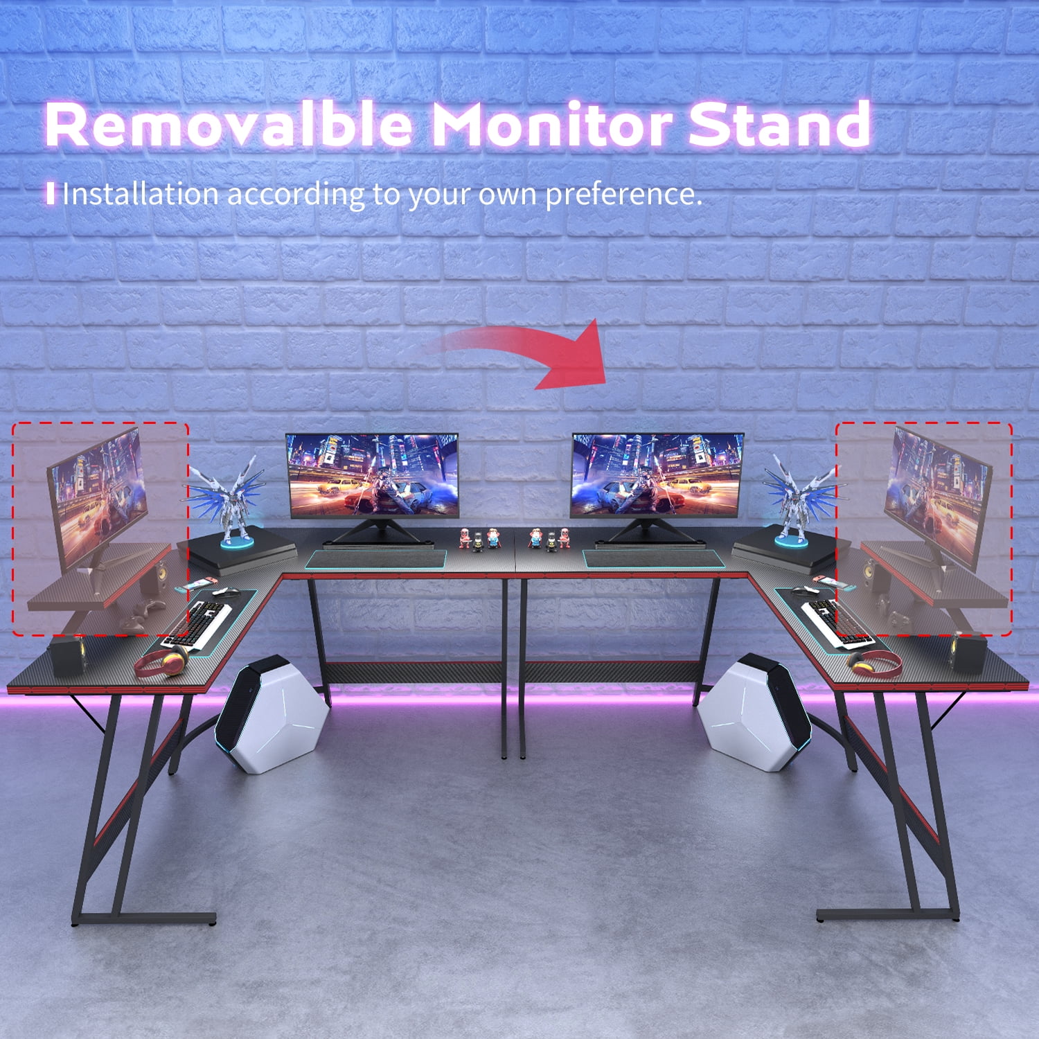 Lacoo 51.2“ Gaming Desk L-shaped Carbon Fiber Surface Gaming Corner Desk Table, Black