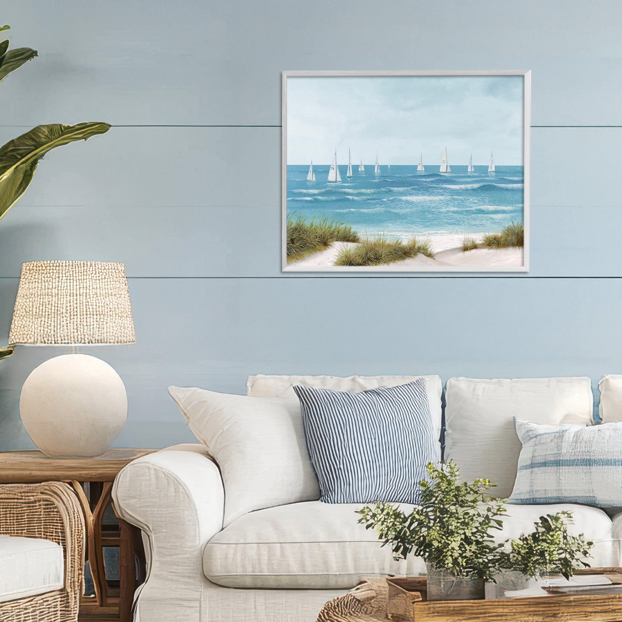 Stupell Industries Sail Away Seaside Boats White Framed Giclee Art, design by Lorenzo Collective
