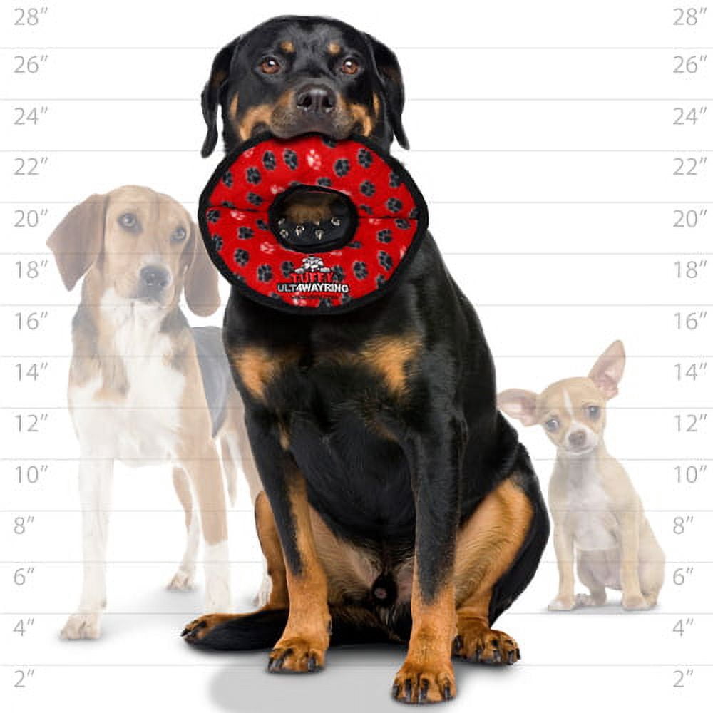 TUFFY® Ultimate 4WayRing Red Paw, 2-Pack, Durable Plush Squeaky Dog Toys