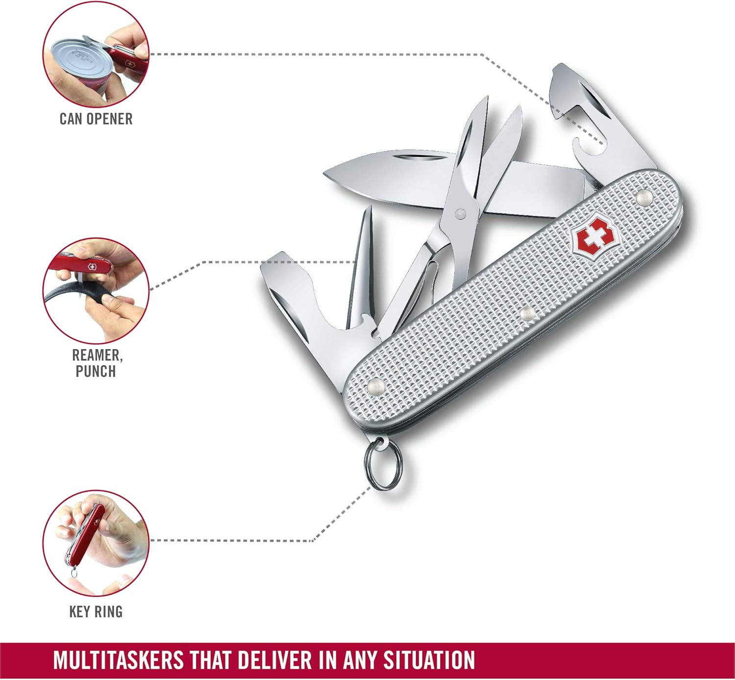 Victorinox Pioneer X Swiss Army Knife 9 Function Swiss Made Pocket Knife With Large Blade, 2 Screwdrivers and Scissors - Silver