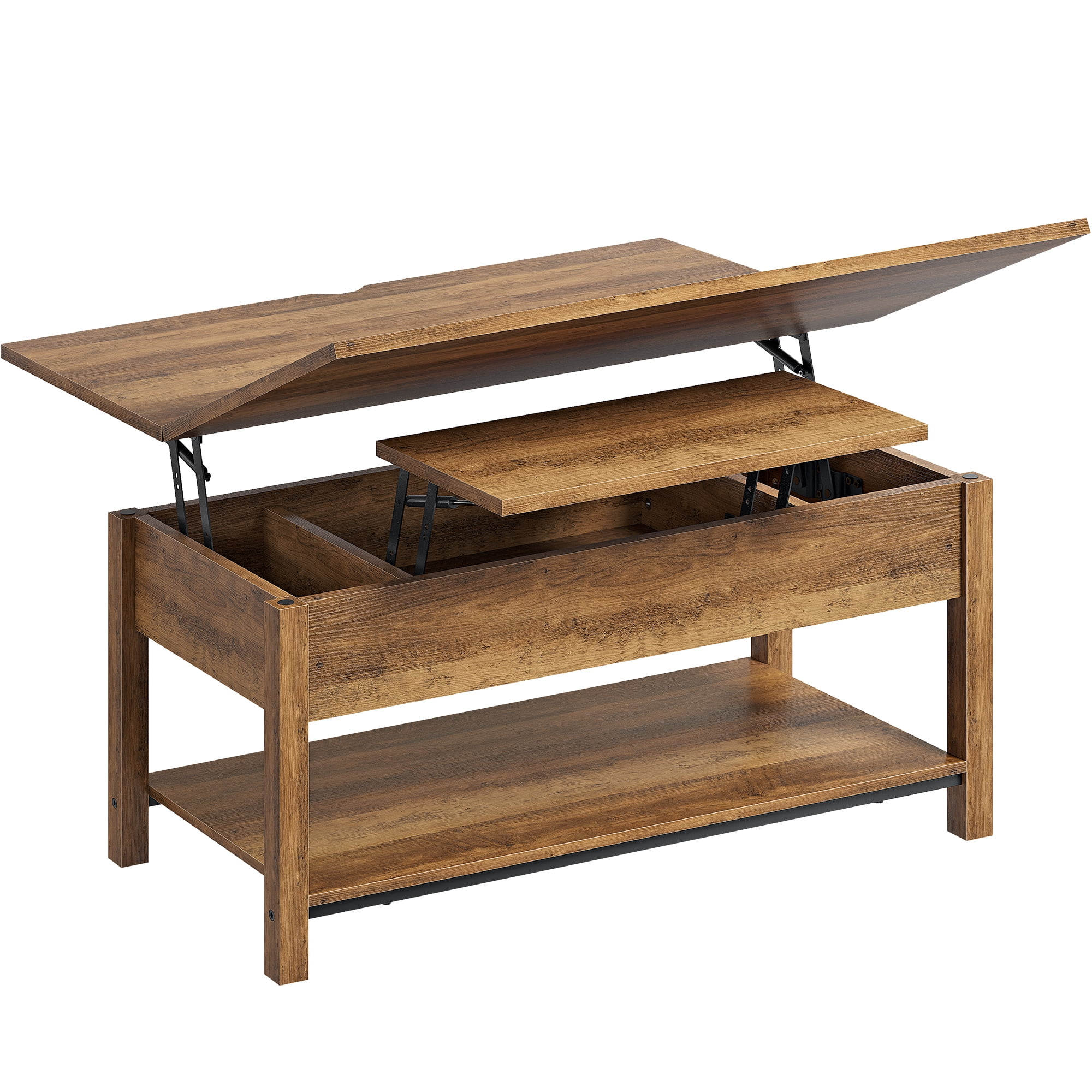 GUNAITO 40.9"Lift Top Coffee Table 4 in 1 Multi-Function Convertible Coffee Table with Hidden Storage Framhouse Coffee Table for Living Room Rustic Brown