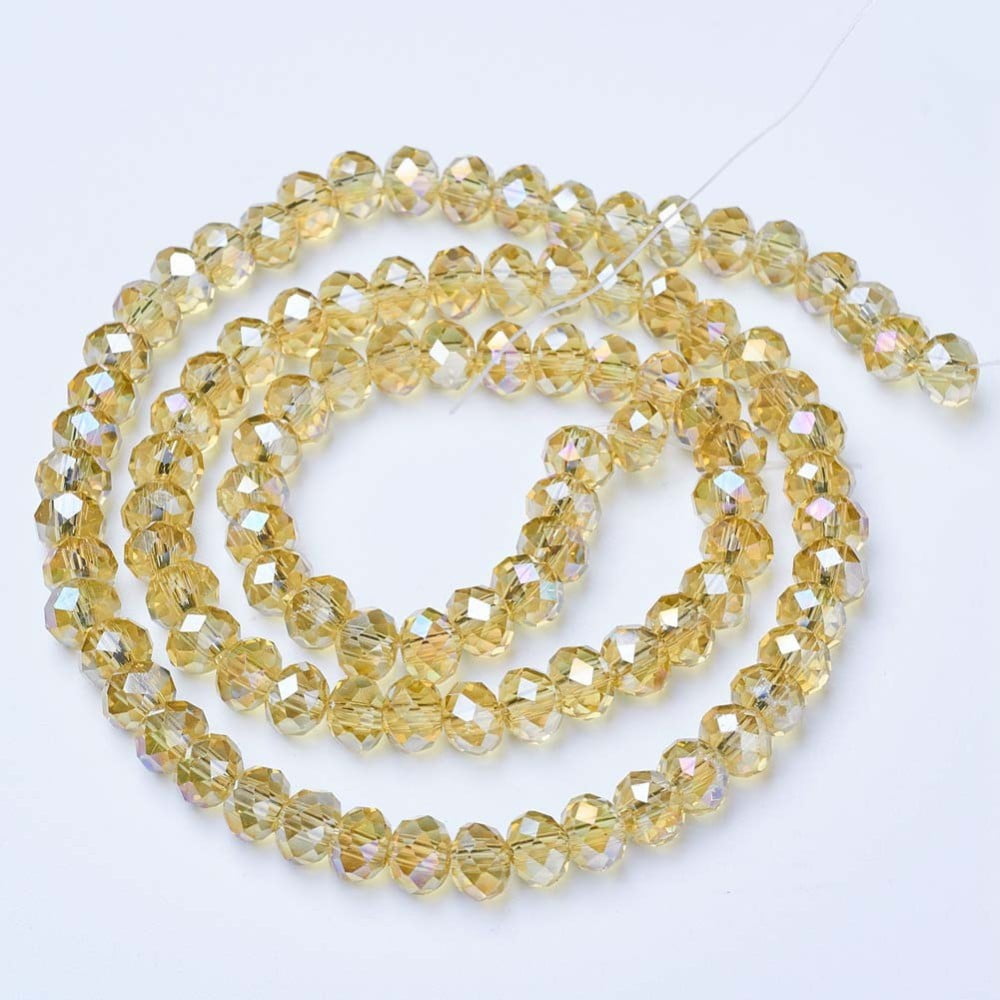 Electroplate Glass Beads Strands AB Color Plated Faceted Rondelle Light Khaki 10x8mm Hole: 1mm about 63~65pcs/strand 49~50cm