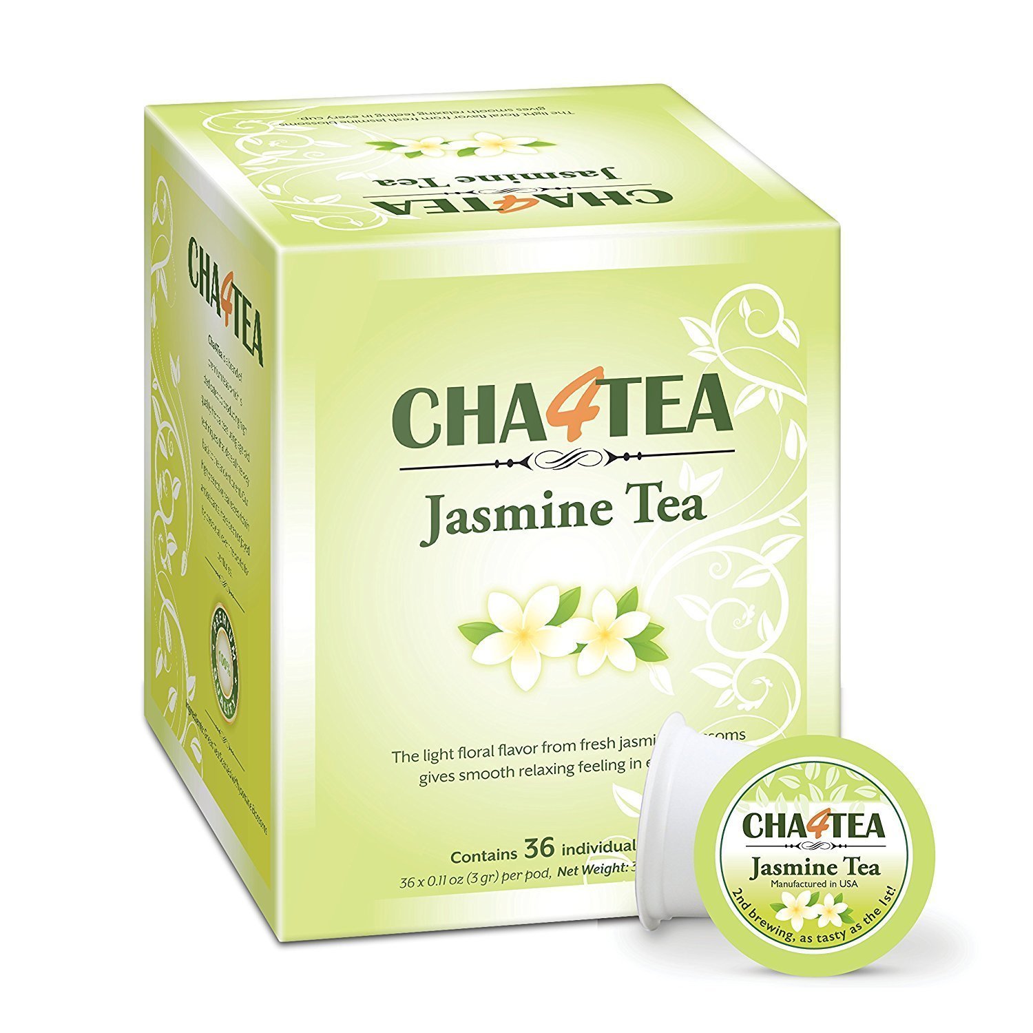 Cha4TEA 36Count Jasmine Green Tea Pods for Keurig KCups Brewers