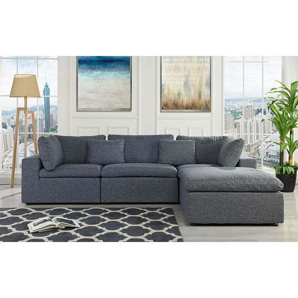 Classic Large Linen Fabric Sectional, Large Linen Fabric Sectional Sofa With Left Facing Chaise Lounge