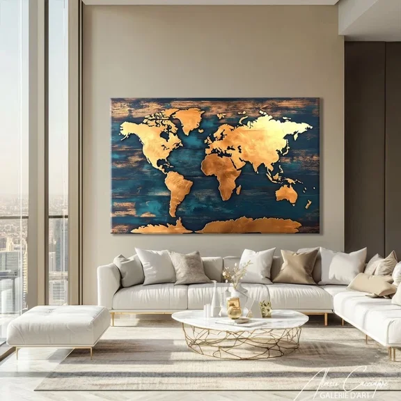 Kna Prints - 1 Pc Poster Gold World Map Art Print Explorer Wall Gift Ideas For Mens, UNFRAMED-8x12