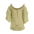 thumbnail image 5 of Bigersell Womens T Shirts Casual Women's Summer Printed Short Sleeve Strappy Cold Shoulder T-Shirt Tops Blouses Big & Tall Button-Down V-Neck Short Sleeve Blouses and Tops Style B43127, Army Green M, 5 of 5