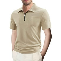 BXINGOHAI Men's Quarter Zip Shirts Short Sleeve Casual Ribbed Knitted Golf Shirt Summer Beach Slim Fit Tops Clearance Sale Khaki,2XL