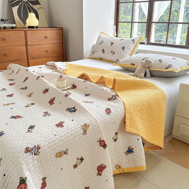 Funda de cama acolchada de algodón, sábana acolchada de algodón de tres piezas con diseño floral, costura de tatami para cama de cuatro estaciones
