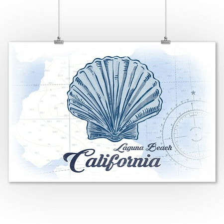 Laguna Beach Home Decor Stores Laguna Beach, California - Scallop Shell - Blue - Coastal Icon - Lantern Press Artwork (9x12 Art Print, Wall Decor Travel Poster) ()